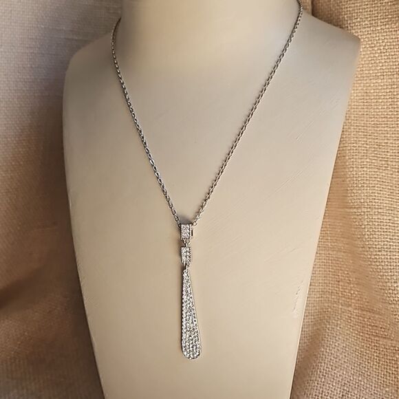 Dramatic Rhinestone Drop Pendant Necklace - Silver - Picture 3 of 7